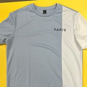 SHEIN Blue and White Short Sleeve Tee Minimalist Design